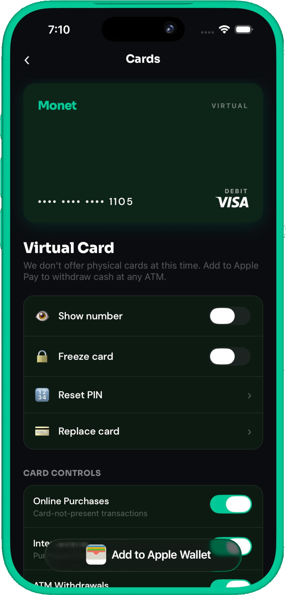 Monet card in Apple Wallet