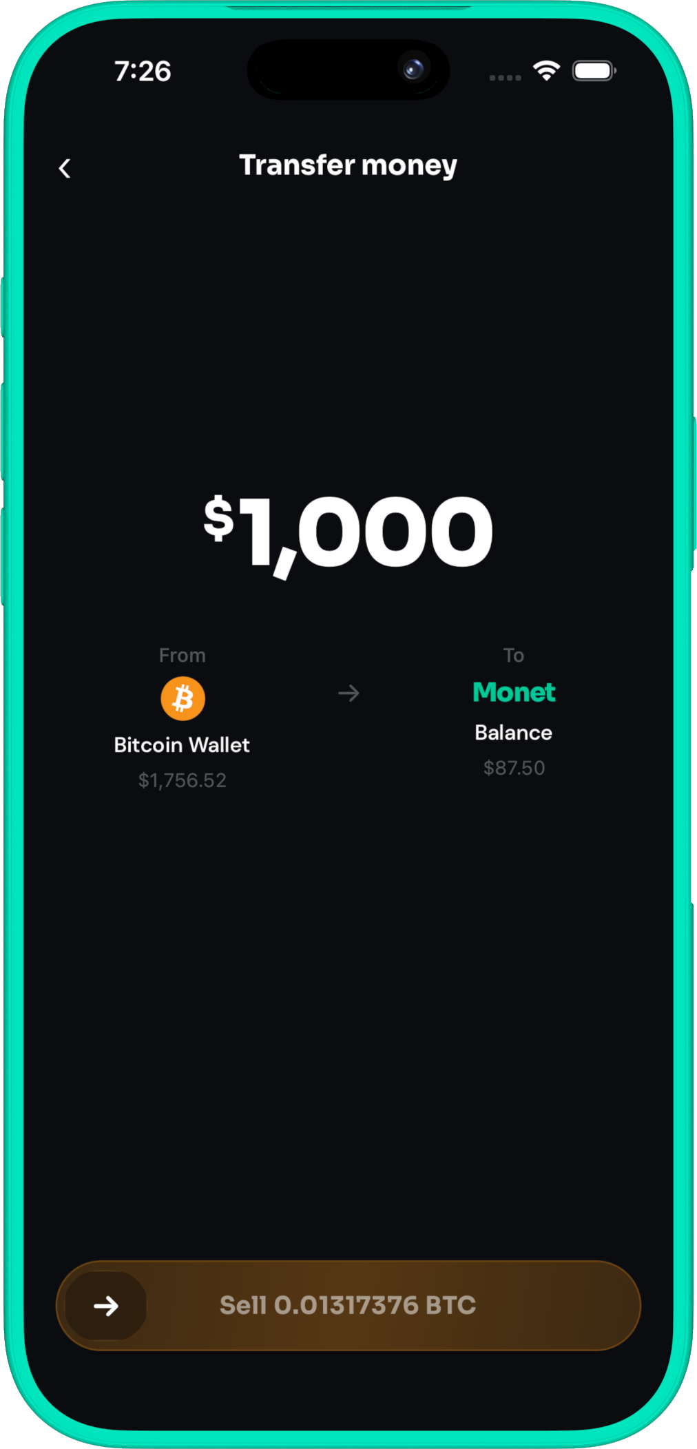 Monet sell crypto back to USD